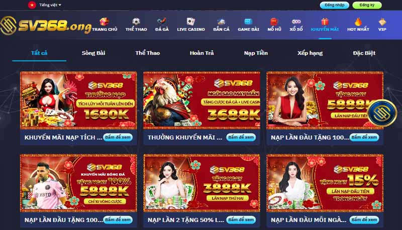 Sv368 🎖️ Trang Chủ Nhà Cái Uy Tín Sv368 Chính Thức ✔️ 20 SV368 khuyến mãi hấp dẫn mỗi ngày